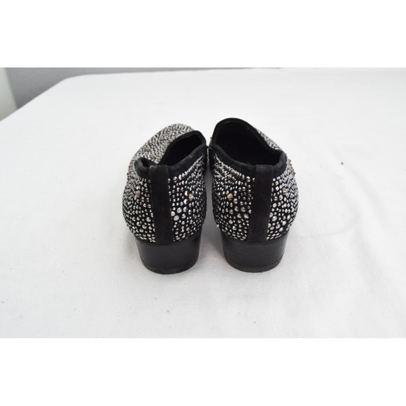 Stuart Weitzman Studded Velvet Loafers Heels Womens 7.5M Black Silver Sparkly - Picture 3 of 9